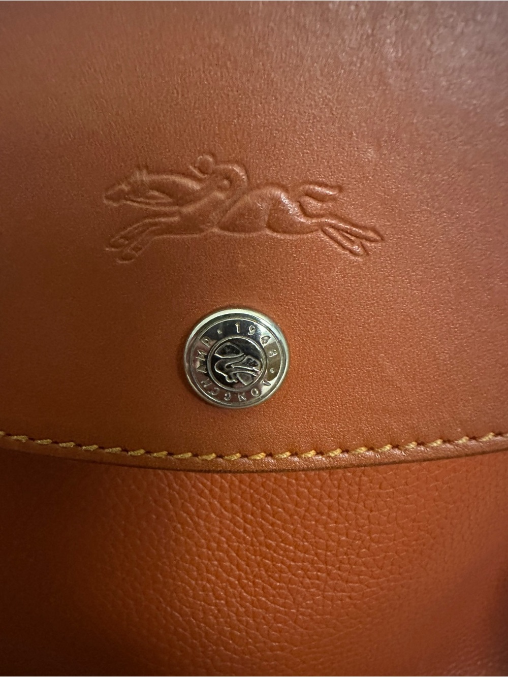 Vintage Longchamp Orange Leather Pliage Tote Bag and Dust Bag - Picture 6 of 11